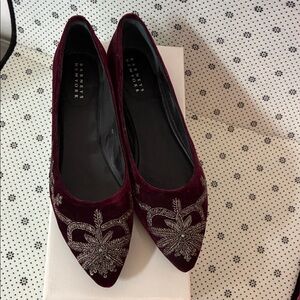 Barney’s New York Burgundy Embroidered Women's Flats